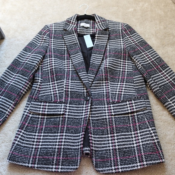 LOFT Plaid Blazer with Pink Highlights - Picture 1 of 5